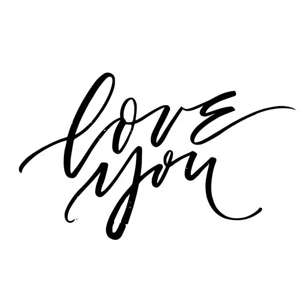 Vector illustration of Love you - handwritten lettering on white background.