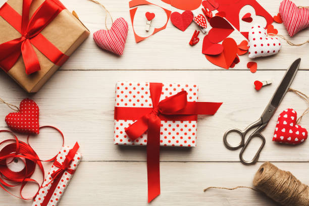 istock Valentine day background, handmade giftbox on wood, copy space 1125888510