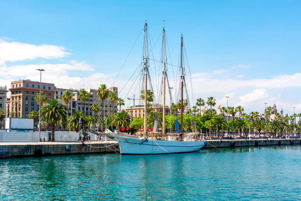 istock Yacht along Barcelona promenade, Spain 1125892403