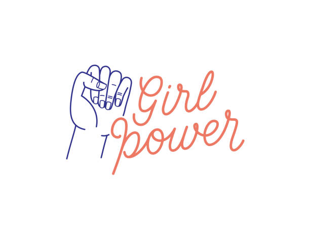 Vector illustration with hand-lettering phrase - girl power Vector illustration with hand-lettering phrase - girl power - stylish print for poster or t-shirt - feminism quote and woman motivational slogan - international women's day phrase family word art stock illustrations