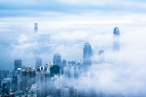 Skyscraper, Hong Kong, Fog, Central District - Hong Kong, Cityscape