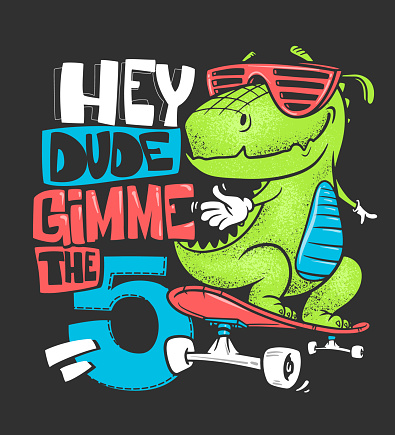 Skateboard dinosaur urban t-shirt print design, vector illustration