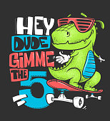 istock Skateboard dinosaur urban t-shirt print design, vector illustration. 1125894391