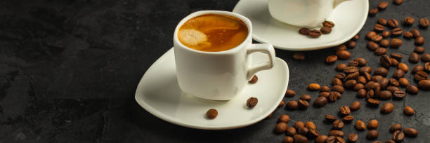 istock coffee, serving  beverage in a white cup (coffee grain). food. top.copy space 1125894929