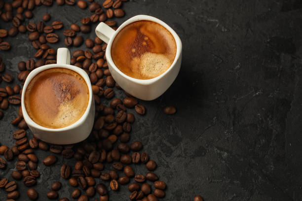 istock coffee, serving  beverage in a white cup (coffee grain). food. top.copy space 1125895020