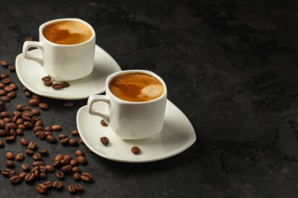 istock coffee, serving  beverage in a white cup (coffee grain). food. top.copy space 1125895381