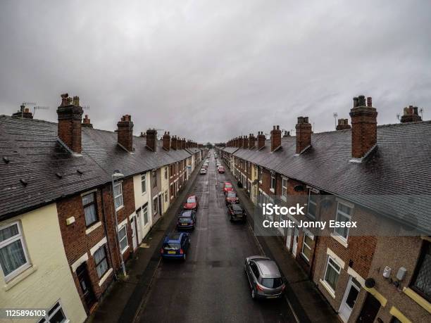 Aerial Photograph Of Oldfield Street In Fenton One Of Stoke On Trents Poorer Areas Terrace Housing Poverty And Urban Decline Stock Photo - Download Image Now