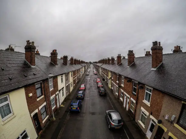 A poverty stricken area of Stoke on Trent, rows of terrace housing in a run down area of the country