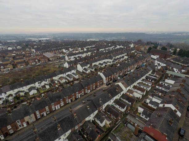 Aerial photograph of Terrace housing in Chell Heath and Tunstall, one of Stoke on Trents poorer areas, Terrace housing, poverty and urban decline, A poverty stricken area of Stoke on Trent, rows of terrace housing in a run down area of the country stoke on trent stock pictures, royalty-free photos & images