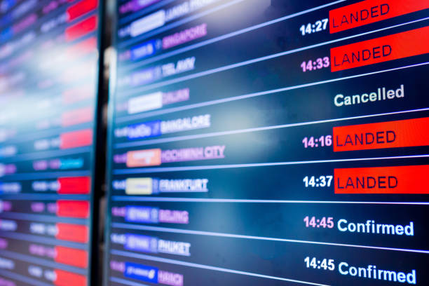 istock Selective focus to display flight information board in international airport 1125902849