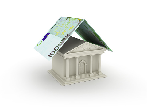 Bank Building with Euro Insurance - White Background - 3D Rendering
