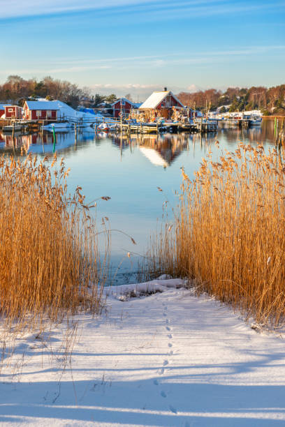 istock Fishing village in winter 1125903460