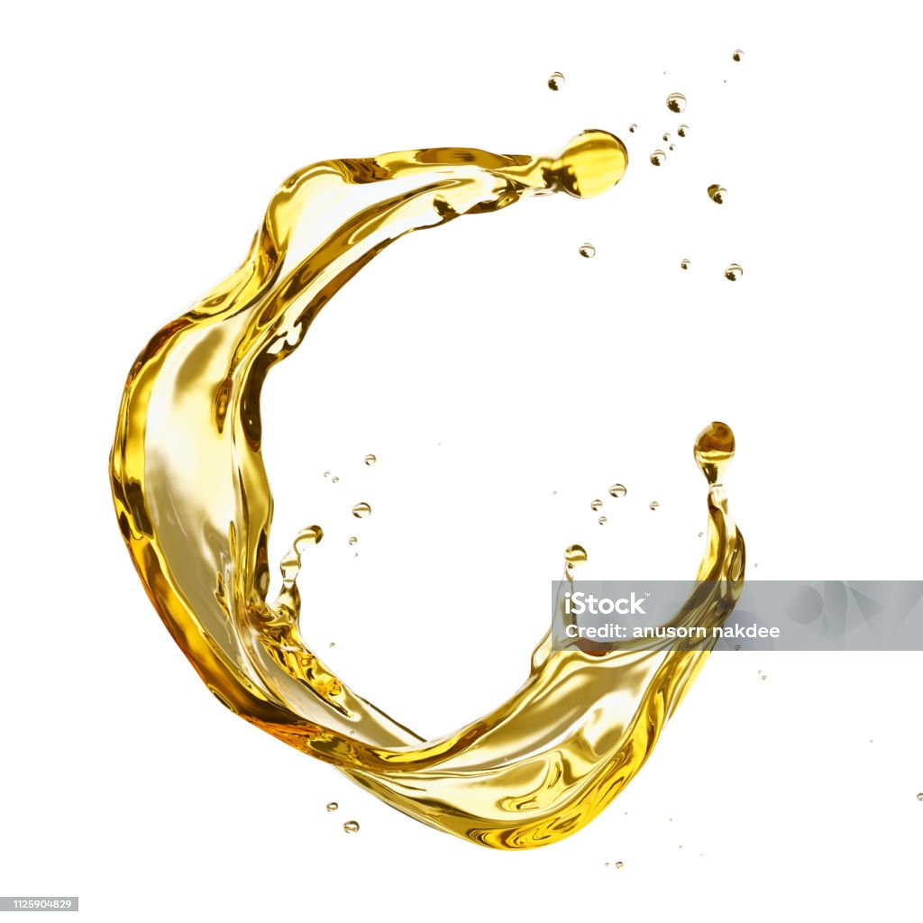 Olive or engine oil splash, cosmetic serum liquid isolated on white background. Olive or engine oil splash, cosmetic serum liquid isolated on white background, 3d illustration with Clipping path. Cooking Oil Stock Photo