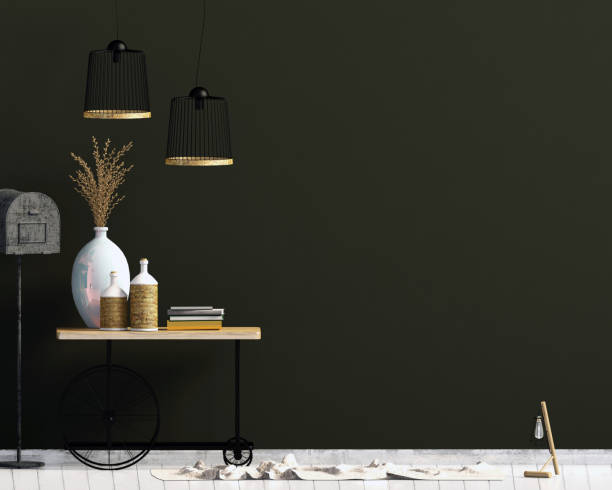 istock Iinterior design in country style. Mock up wall. 3D illustration. 1125905121