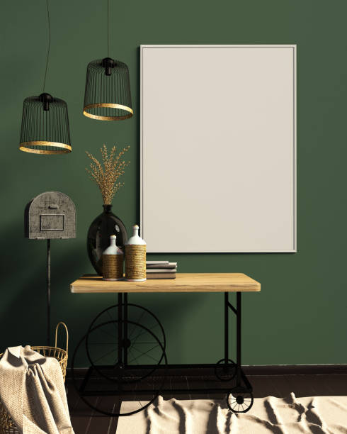 istock Iinterior design in country style. Mock up poster. 3D illustration. 1125905205