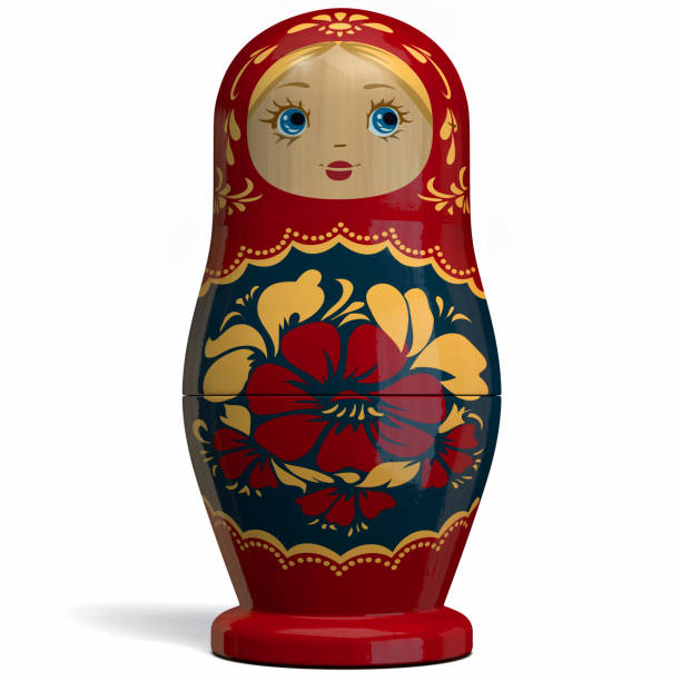 матрешка русская деревянная кукла изолирована на белом - wood toy babushka isolated on white stock illustrations