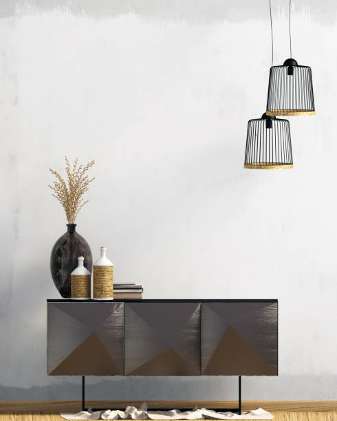 istock Iinterior design in country style. Mock up wall. 3D illustration. 1125905226