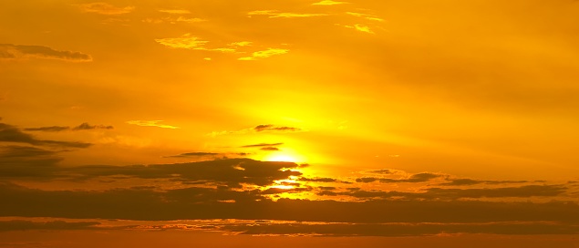 Panorama Sky At Sunset Orange Golden Hour Background Stock Photo - Download  Image Now - iStock