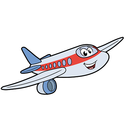 Illustration of a cute smiling airplane isolated on a white background