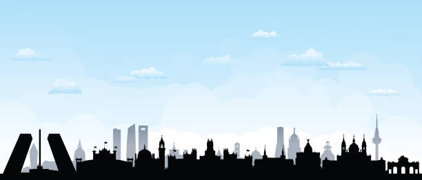ilustraciones, imágenes clip art, dibujos animados e iconos de stock de madrid (todos los edificios son completa y móvil) - skyline madrid