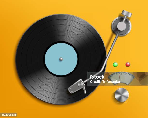 Vintage Record Player With Retro Vinyl Disc Stock Illustration - Download Image Now - Turntable, Record - Analog Audio, Disk