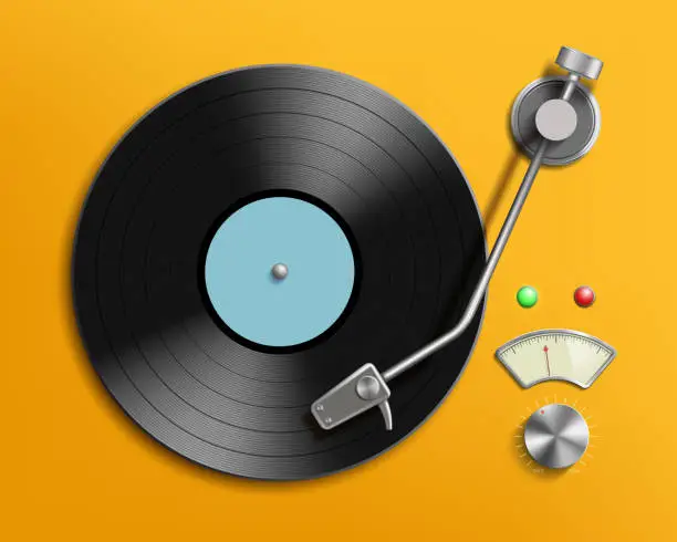 Vector illustration of Vintage record player with retro vinyl disc