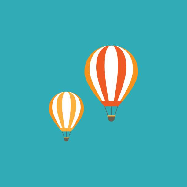 illustrazioni stock, clip art, cartoni animati e icone di tendenza di mongolfiere arancioni che volano nel cielo blu. - hot air balloon