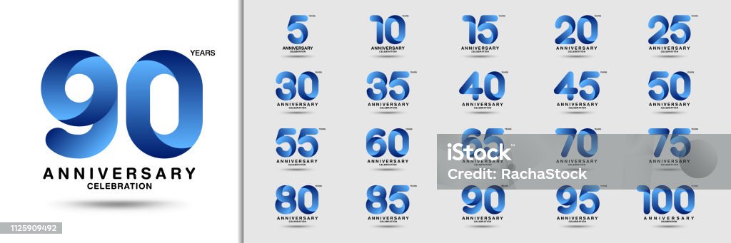 Set di logotipo anniversario. Icone moderne per la celebrazione dell'anniversario. Progettare per profilo aziendale, libretto, opuscolo, rivista, brochure, invito o biglietto d'auguri. - arte vettoriale royalty-free di Numero