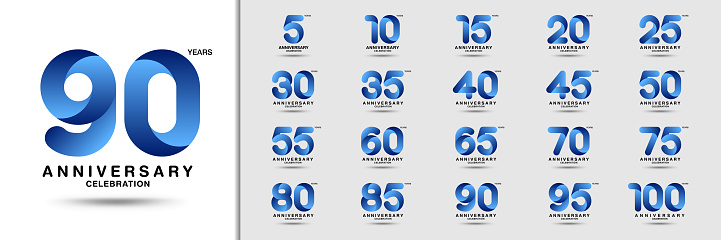 Set of anniversary logotype. Modern anniversary celebration icons. Design for company profile, booklet, leaflet, magazine, brochure, invitation or greeting card. Vector illustration.