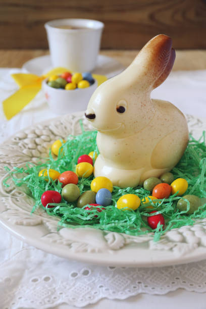 istock Easter tea with colorful candy and chocolate bunny 1125909697