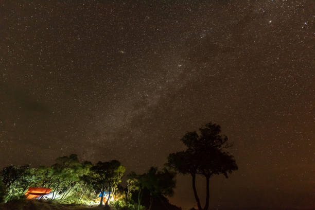 istock Camping fire under the amazing starry sky 1125910204
