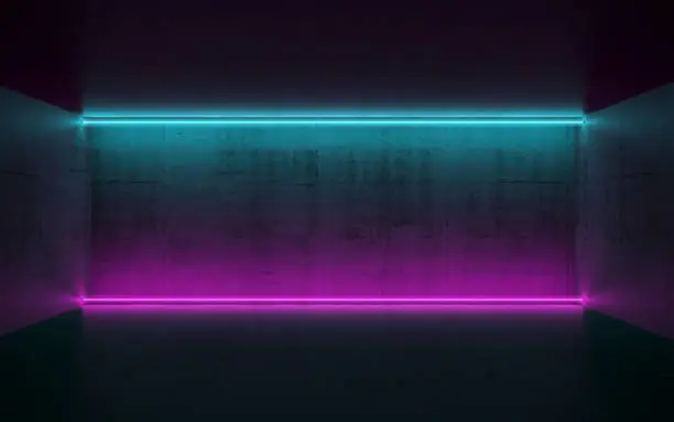 Photo of Room with horizontal neon lights, 3d
