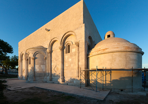 Siponto, Manfredonia, Apulia, Italy - October 4,2012: The church was completed around 1117.Once the city's cathedral, it received the status of Basilica Minor in 1977; it is dedicated to the Holy Virgin of Siponto