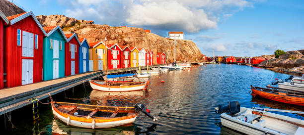 Smögen Boathouses in Sweden gotland stock pictures, royalty-free photos & images