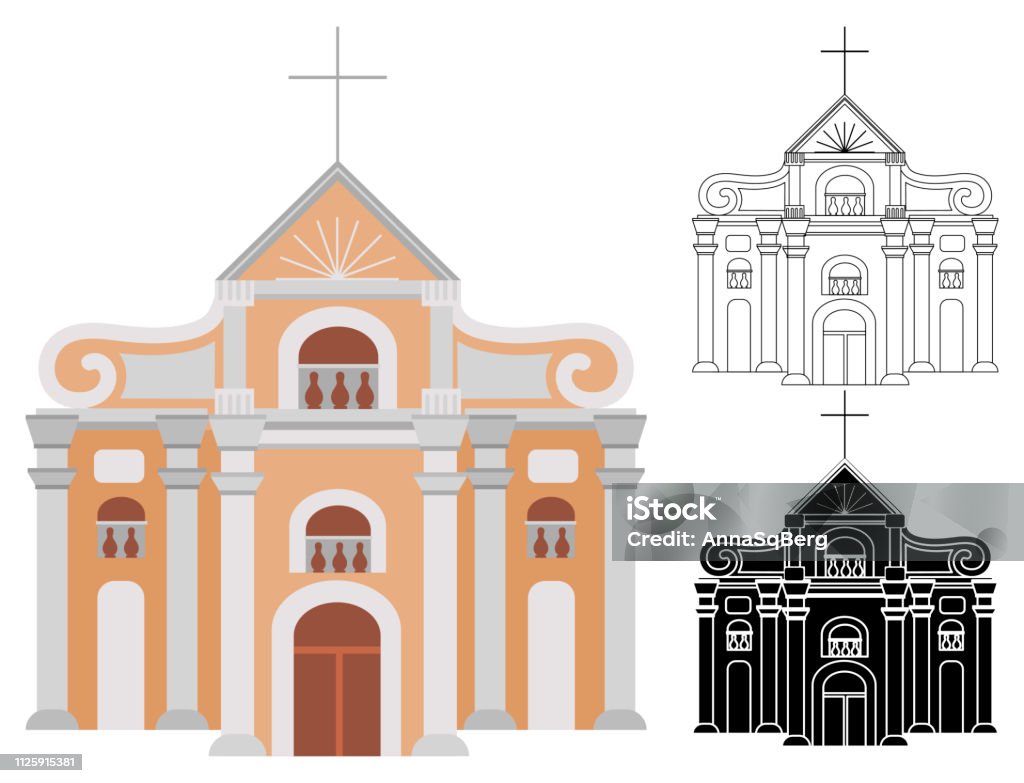 Ilustración de Construcción De Dibujos Animados De La Iglesia Católica Con  El Símbolo Del Arte De Línea Y La Forma De Fe y más Vectores Libres de  Derechos de Columna arquitectónica -