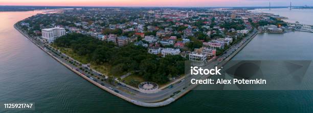 The Scenic Aerial View Of The Charleston South Carolina At Sunset Stock Photo - Download Image Now