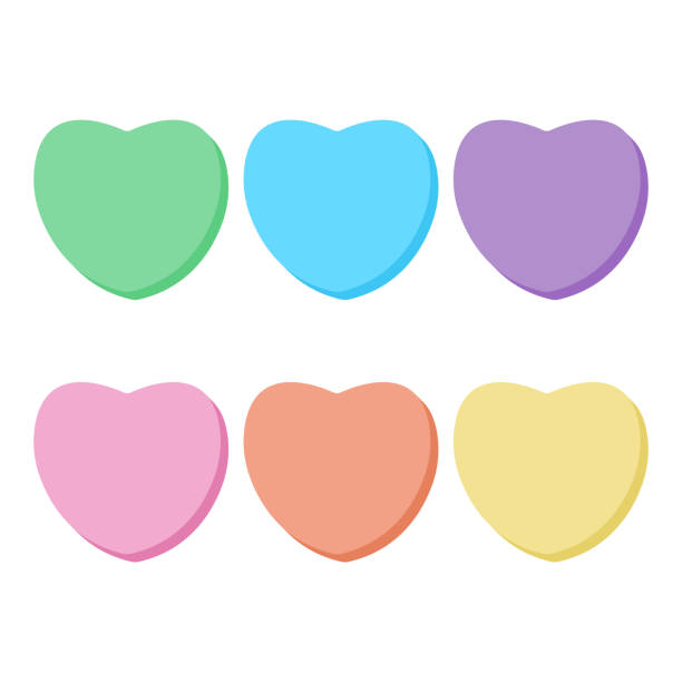 ilustraciones, imágenes clip art, dibujos animados e iconos de stock de colección de dulces corazones arco iris - candy heart candy valentines day heart shape