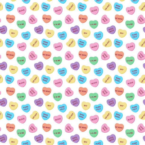 illustrazioni stock, clip art, cartoni animati e icone di tendenza di candy hearts seamless pattern - lots of candy hearts
