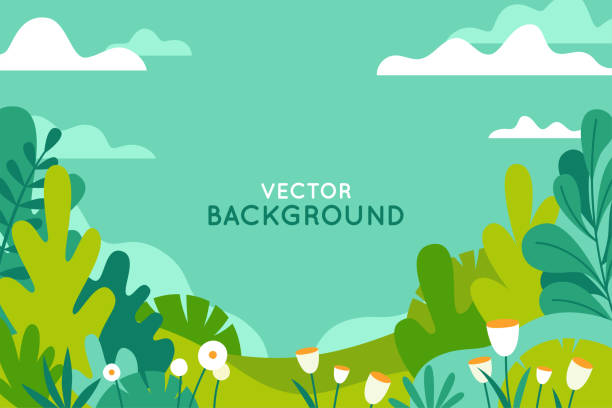 Vector illustration in trendy flat simple style - spring and summer background with copy space for text - landscape vector art illustration