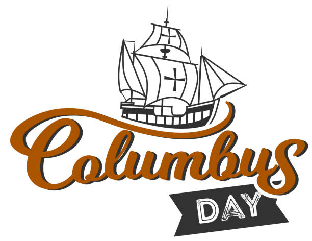 istock Columbus Day logo sign with ship and inscription 1125924304