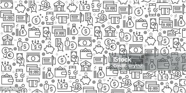 Vector Set Of Design Templates And Elements For Money In Trendy Linear Style Seamless Patterns With Linear Icons Related To Money Vector Stock Illustration - Download Image Now