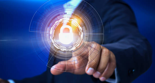 istock Businessman touch of a modern lock button. Blockchain and Classification of data That helps to be more transparent and valuable scrutiny 1125924788