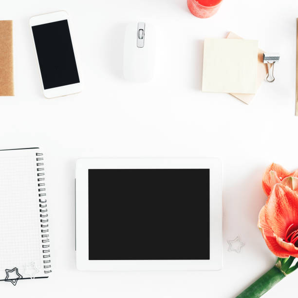 istock Flat lay home office desk table Feminine workspace 1125937764