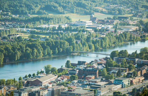 istock Panoramic top view of Drammen city 1125938128