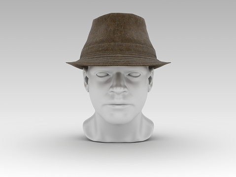 Human Head with hat - Gray Background - 3D Rendering