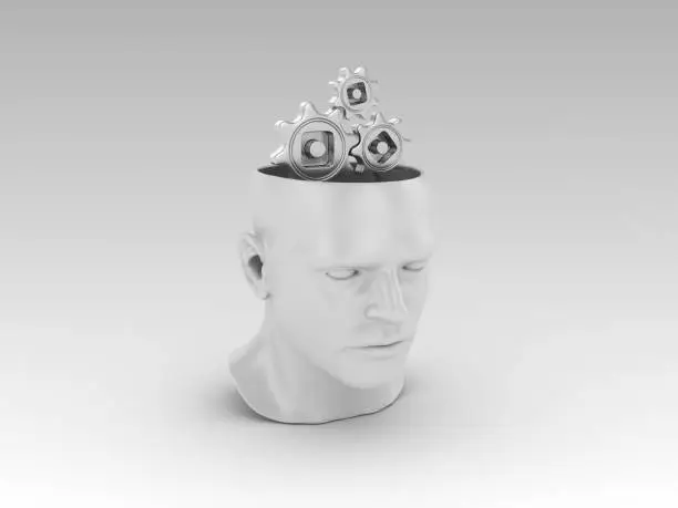 Photo of Human Head with Gears - 3D Rendering