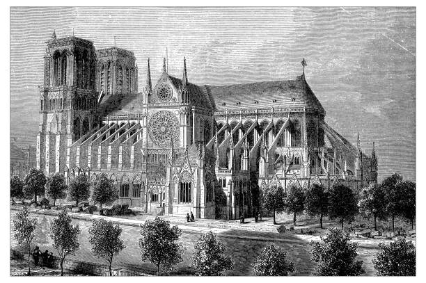 antika fransız katedraller gösterimi: notre-dame de paris - notre dame stock illustrations