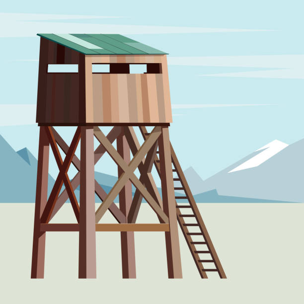 Observation tower Observation tower for hunter prison watch tower stock illustrations