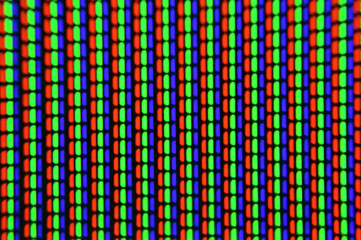 TV pixels closeup. Macro screen pixel.
