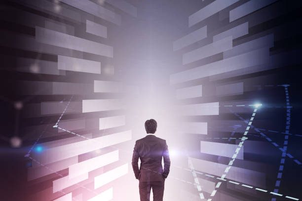 istock Businessman in purple diagram tunnel, big data 1125952572